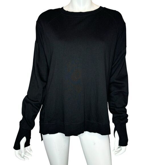 SWEATY BETTY Simhasana Sweatshirt Size S Black Cotton Modal Oversized Hi- Lo Hem - Picture 1 of 8